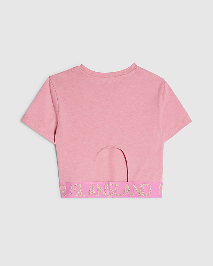 Girls Pink Cut Out Waistband Top