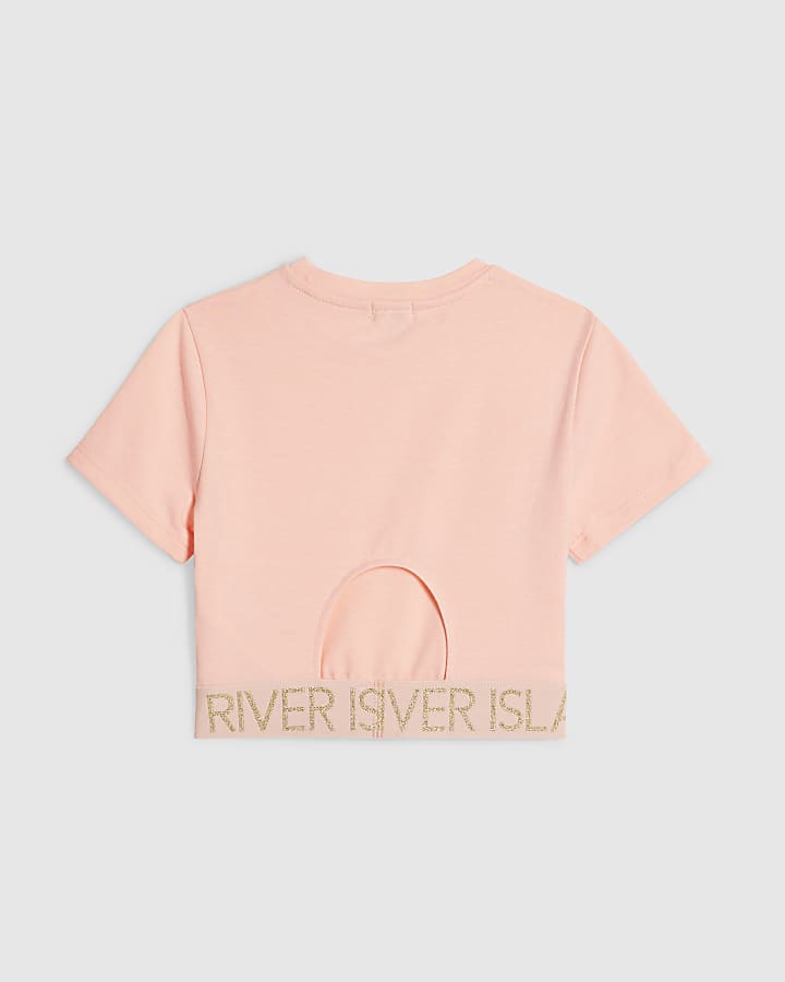 Girls Pink Cut Out RI Waistband Top