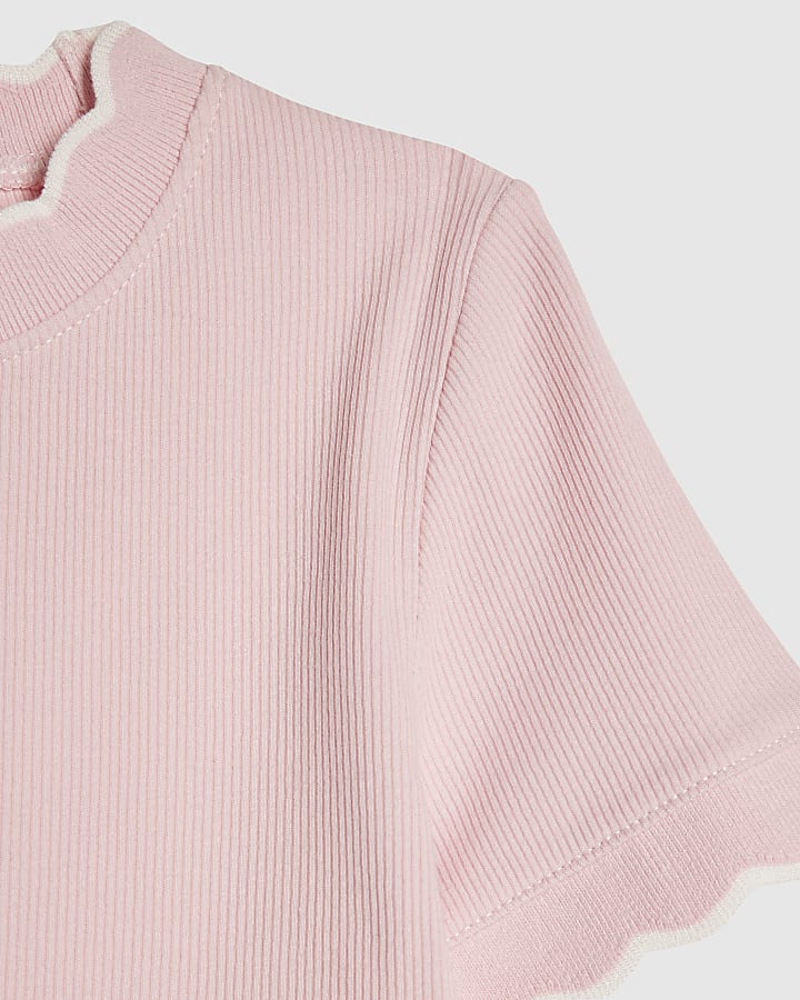 Girls Pink Scallop Edge T-Shirt