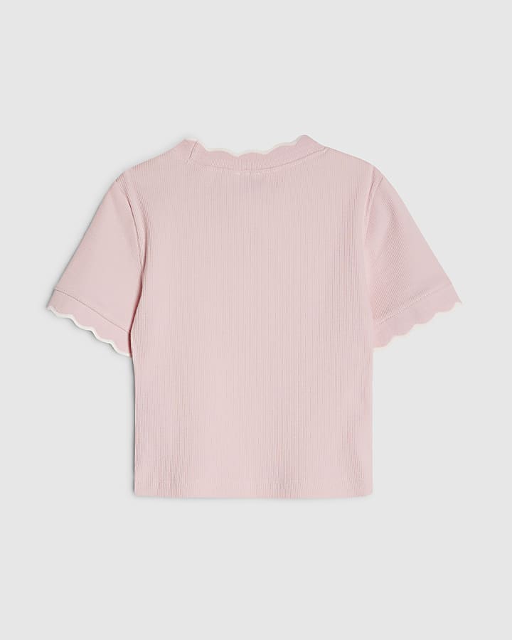 Girls Pink Scallop Edge T-Shirt