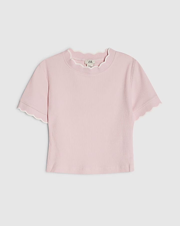 Girls Pink Scallop Edge T-Shirt