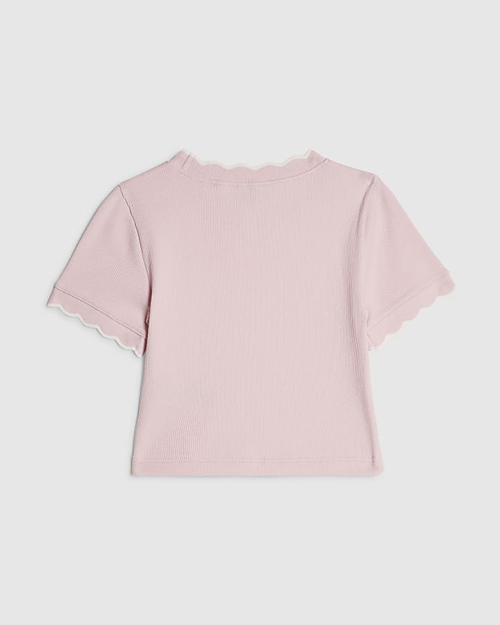 Girls Pink Scallop Edge T-Shirt