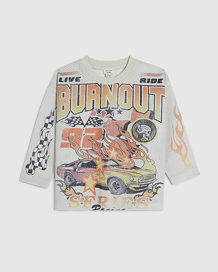 Mini Boys White Mesh Car T-Shirt