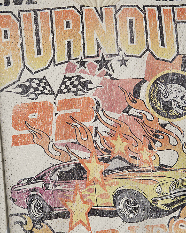 Boys White Mesh Car T-Shirt