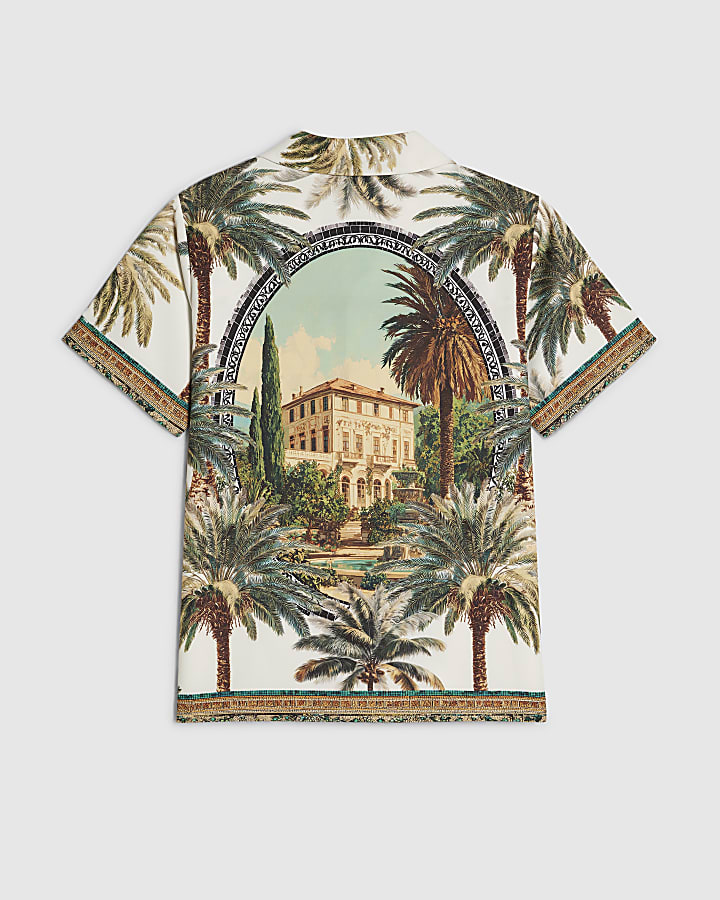 Boys White Palm Print Short Sleeve Shirt