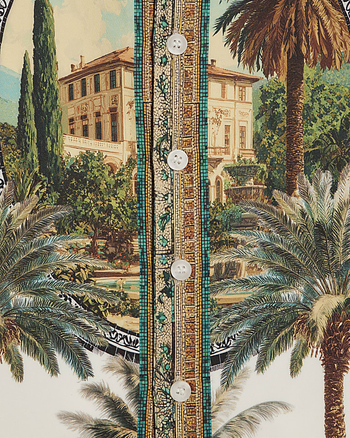 Boys White Palm Print Short Sleeve Shirt