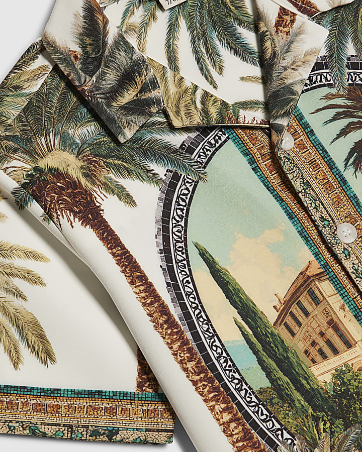 Boys White Palm Print Short Sleeve Shirt