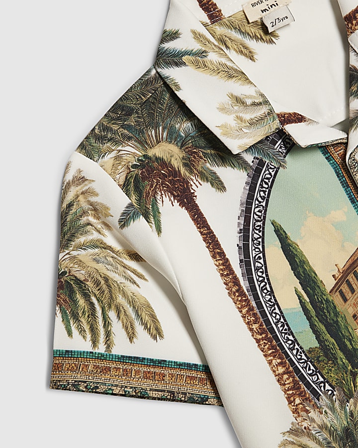 Mini Boys White Palm Tree Print Shirt