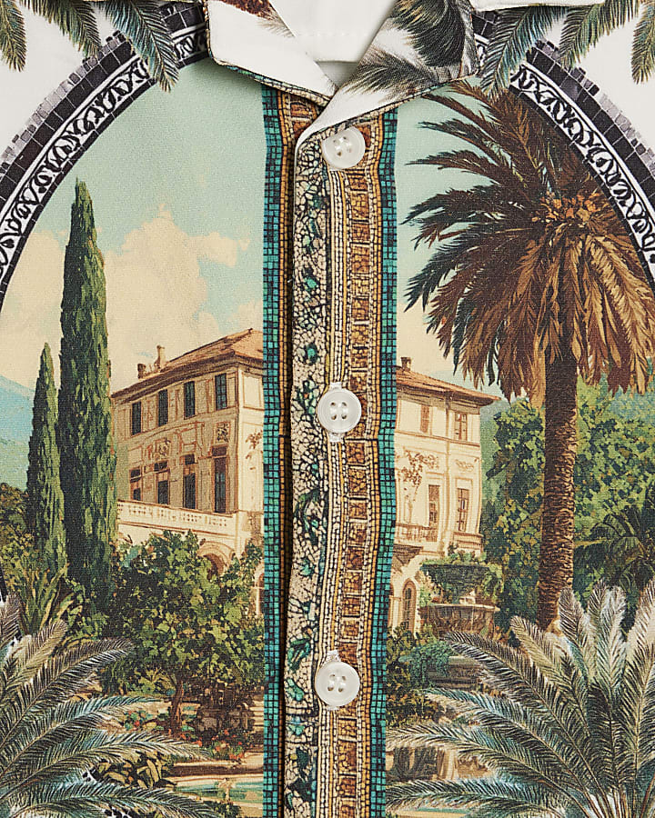 Mini Boys White Palm Tree Print Shirt