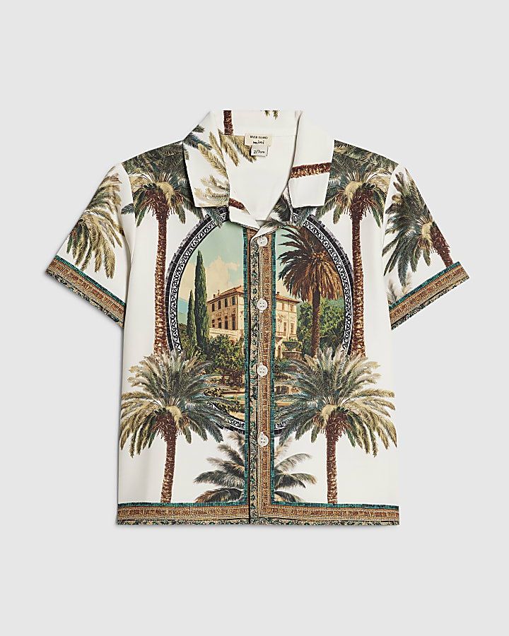 Mini Boys White Palm Tree Print Shirt