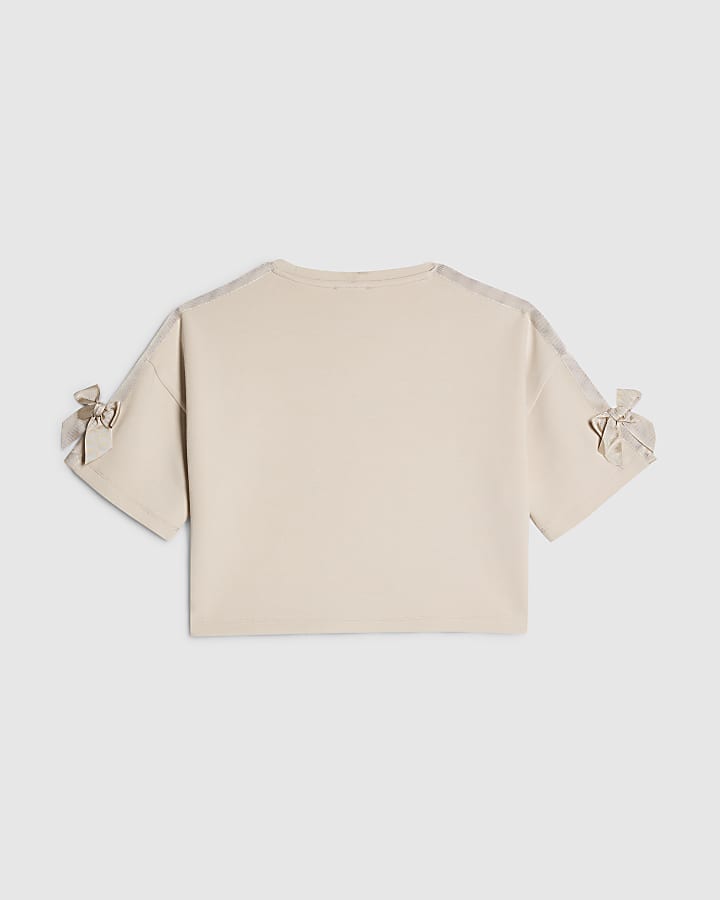 Girls Cream Love Embellished T-Shirt