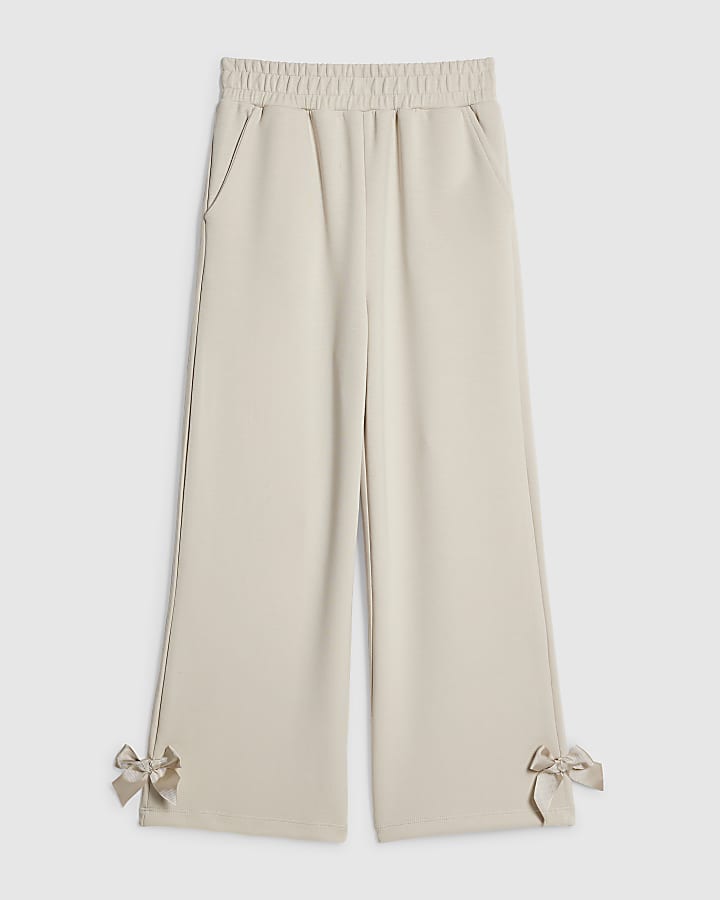 Girls Cream Wide Leg Bow Trousers