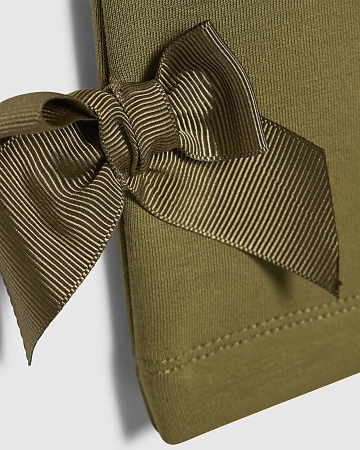 Girls Khaki Bow Wide Leg Trousers