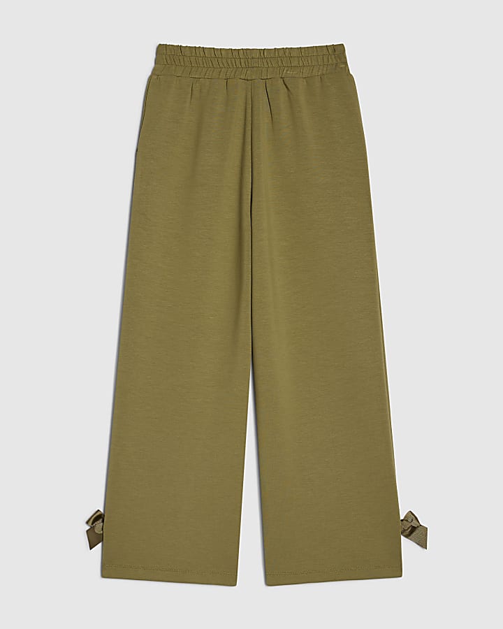 Girls Khaki Bow Wide Leg Trousers