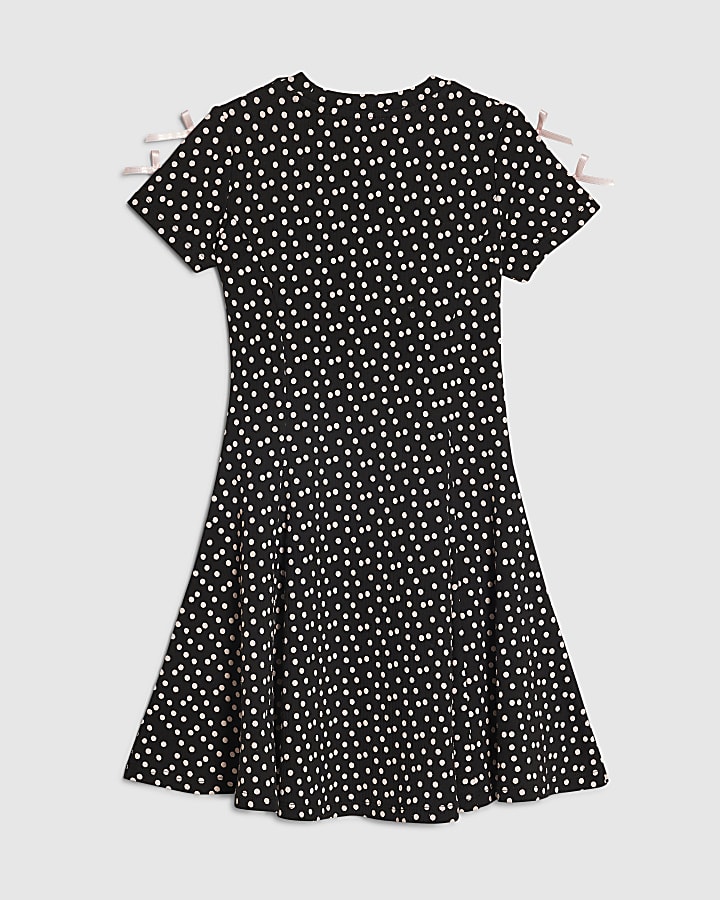 Girls Black Polka Dot Cut Out Dress