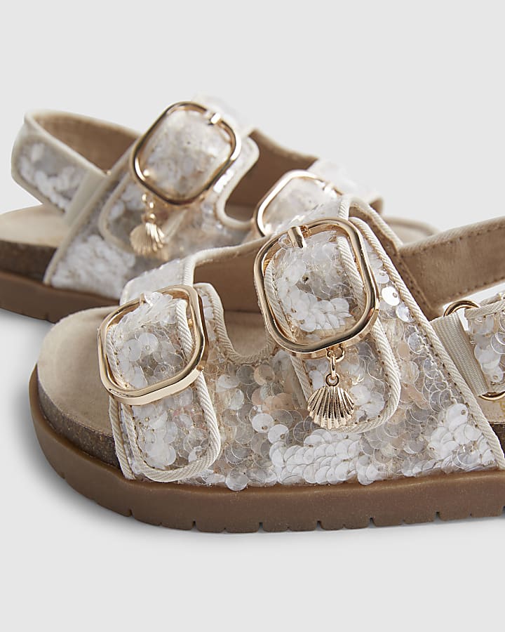 Mini Girls Brown Sequin Charm Footbed Sandals