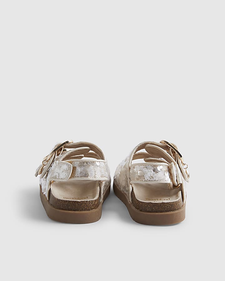 Mini Girls Brown Sequin Charm Footbed Sandals