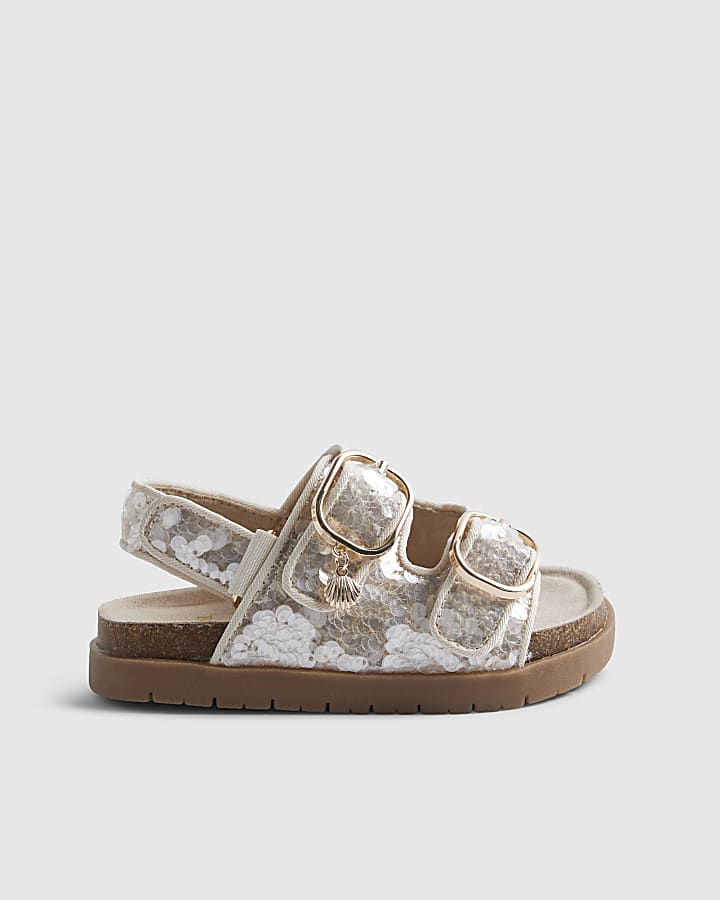 Mini Girls Brown Sequin Charm Footbed Sandals