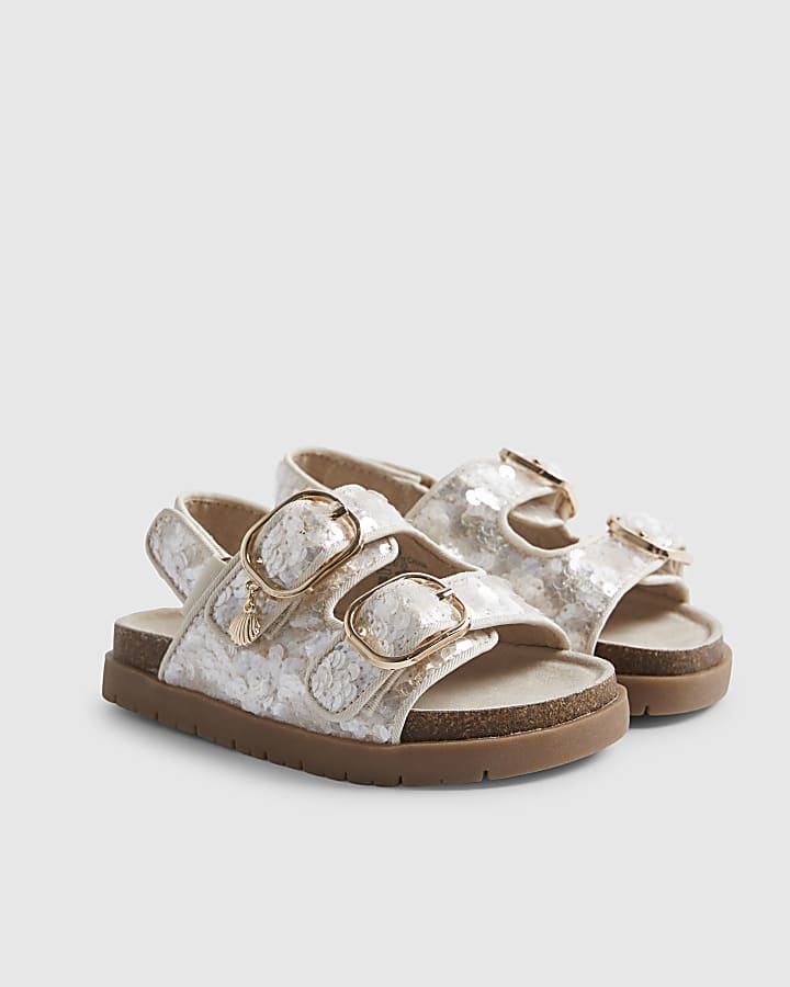 Mini Girls Brown Sequin Charm Footbed Sandals