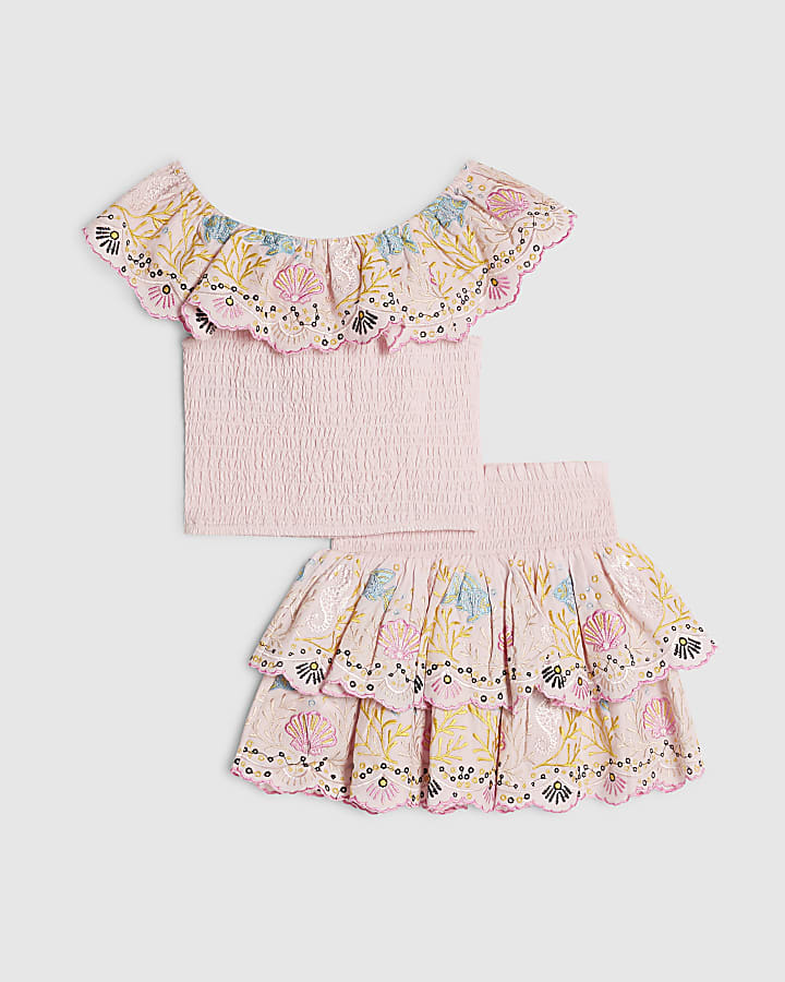 Mini Girls Pink Seahorse Top & Skirt Set