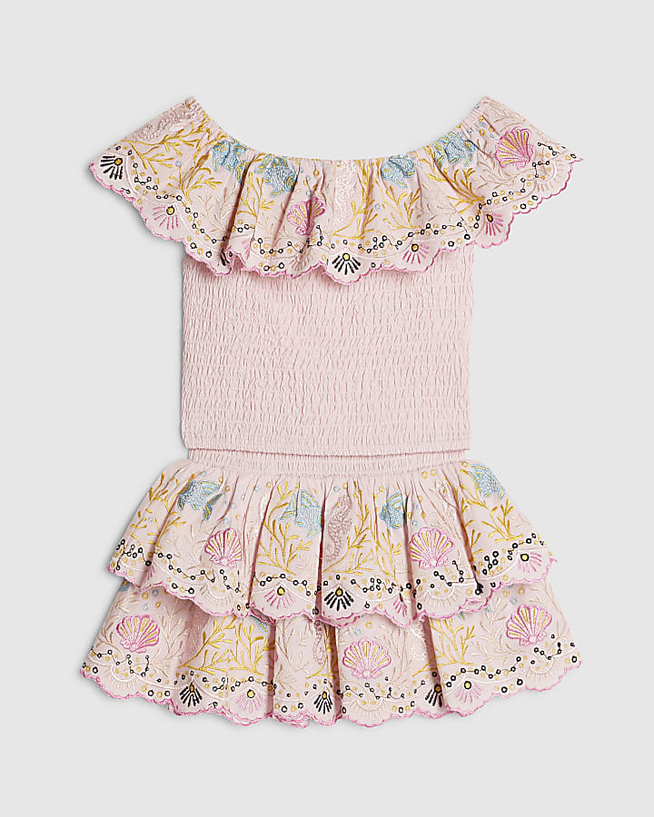 Mini Girls Pink Seahorse Top & Skirt Set