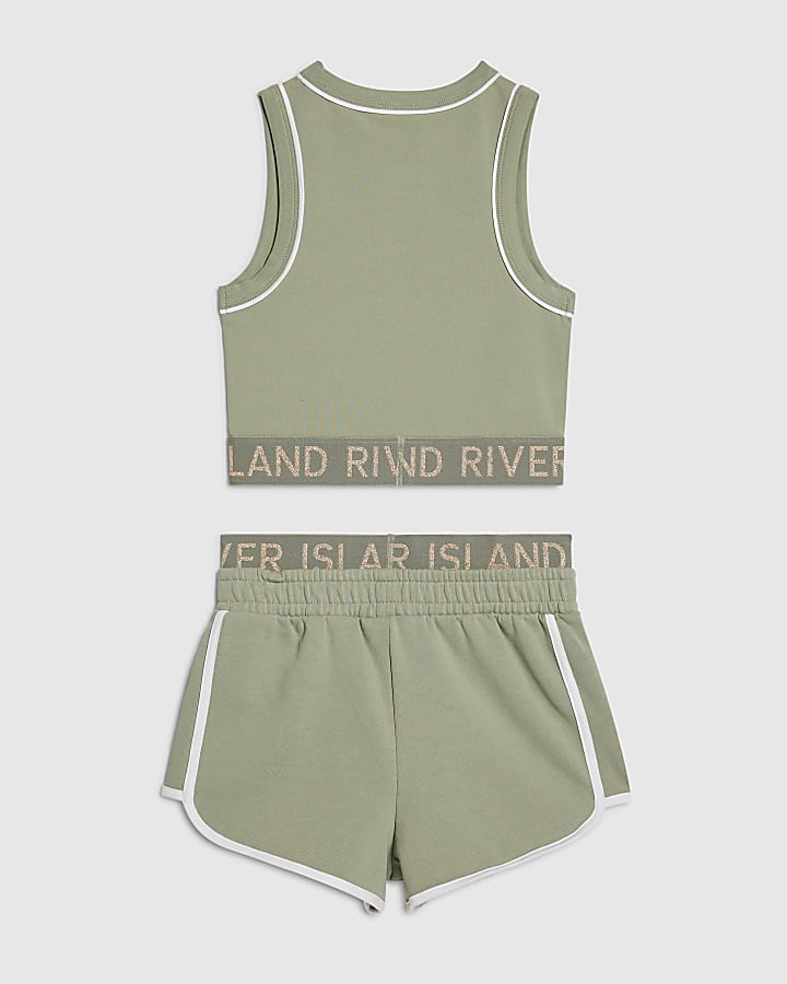 Girls Khaki RI Waistband Tank and Shorts Set