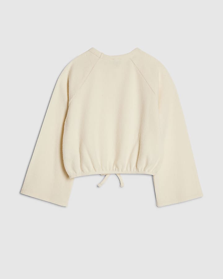 Girls Cream Cosy Bubble Hem Tie Sweatshirt