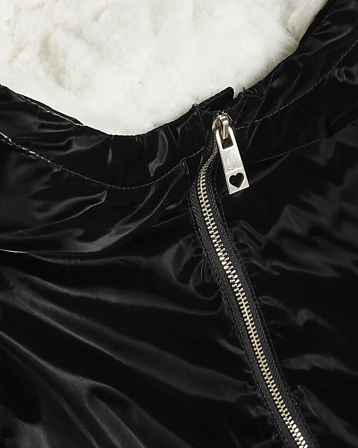 Mini Girls Black Black High Shine Rain Mac