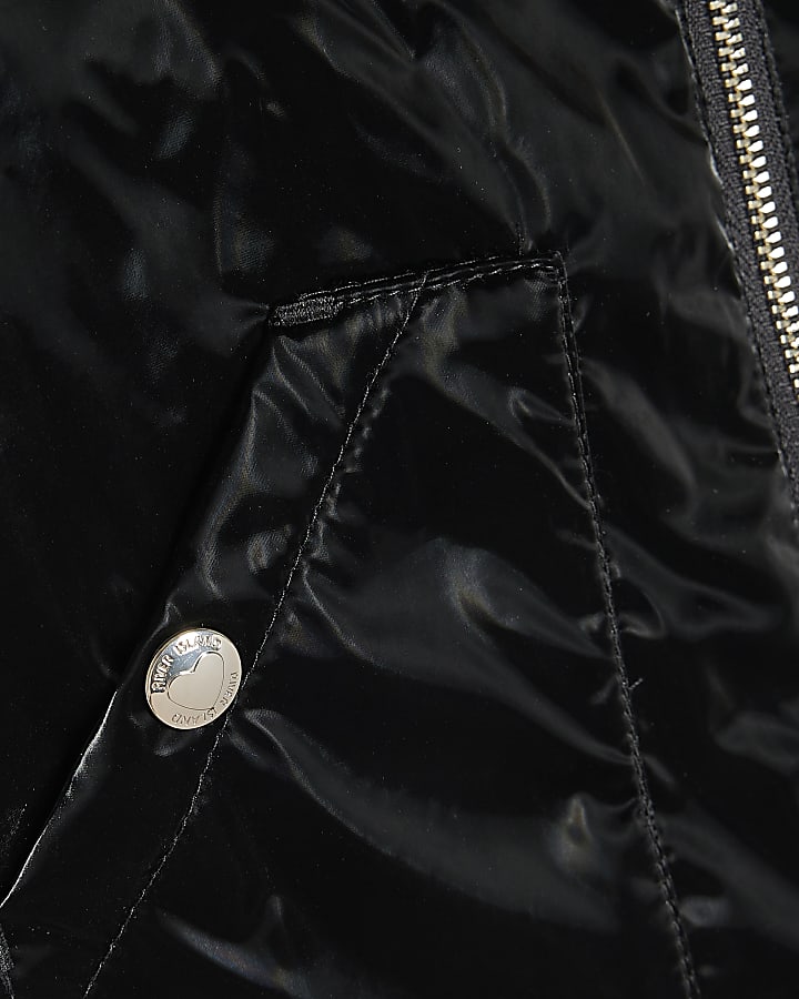Mini Girls Black Black High Shine Rain Mac