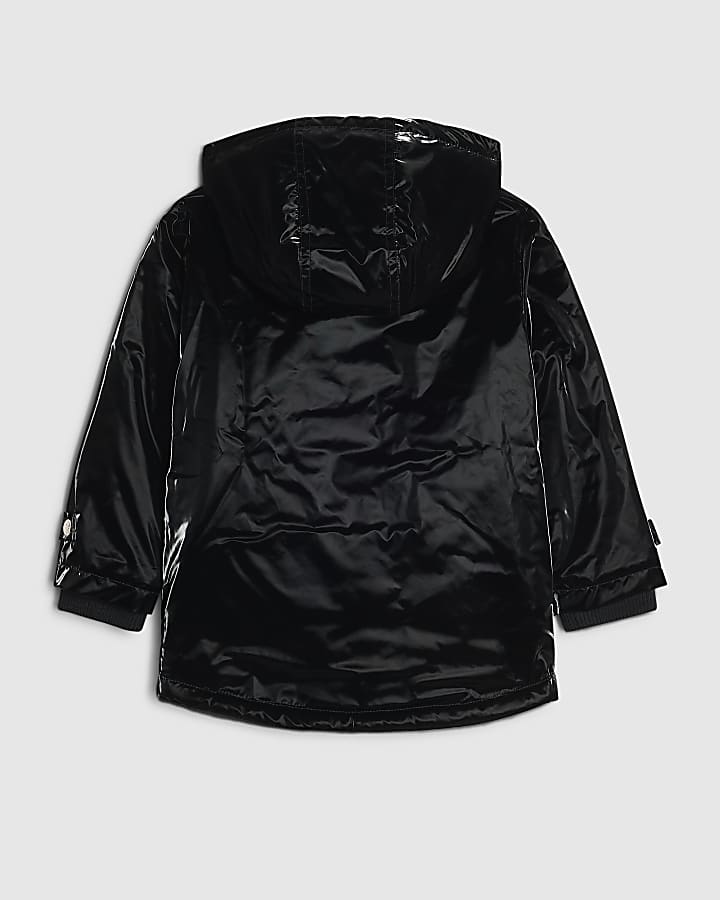 Mini Girls Black Black High Shine Rain Mac