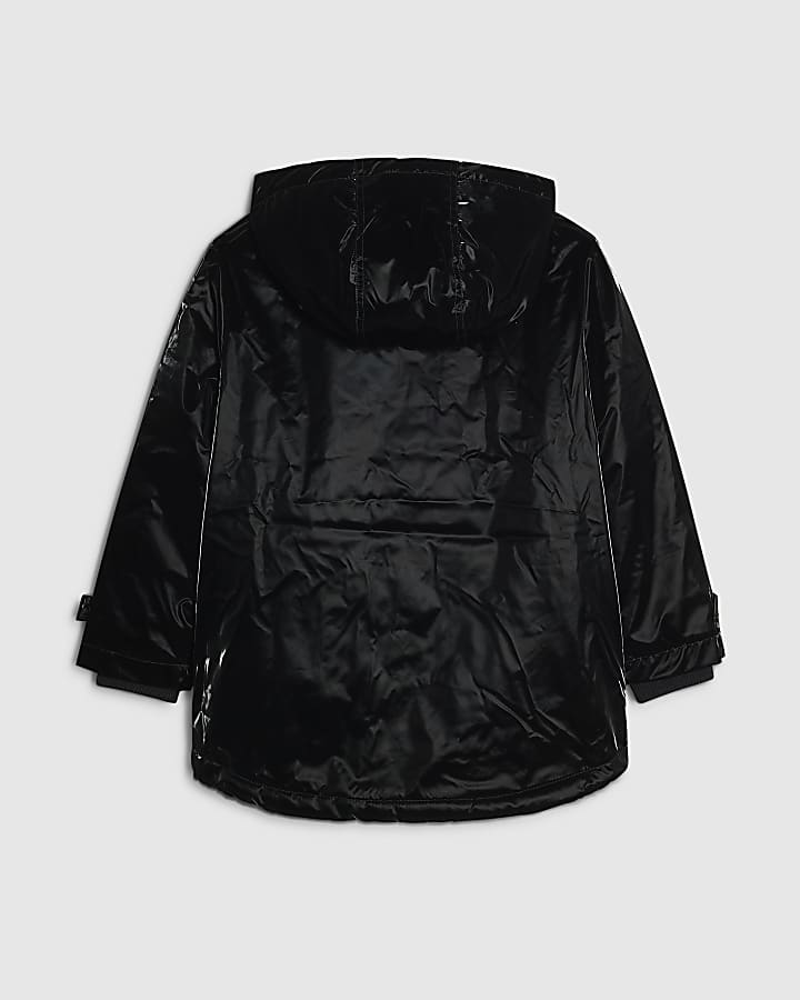 Girls Black Black High Shine Rain Mac