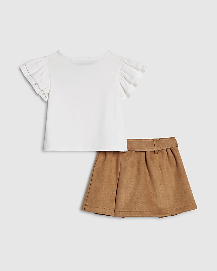 Mini Girls White Faux Suede Skort Set