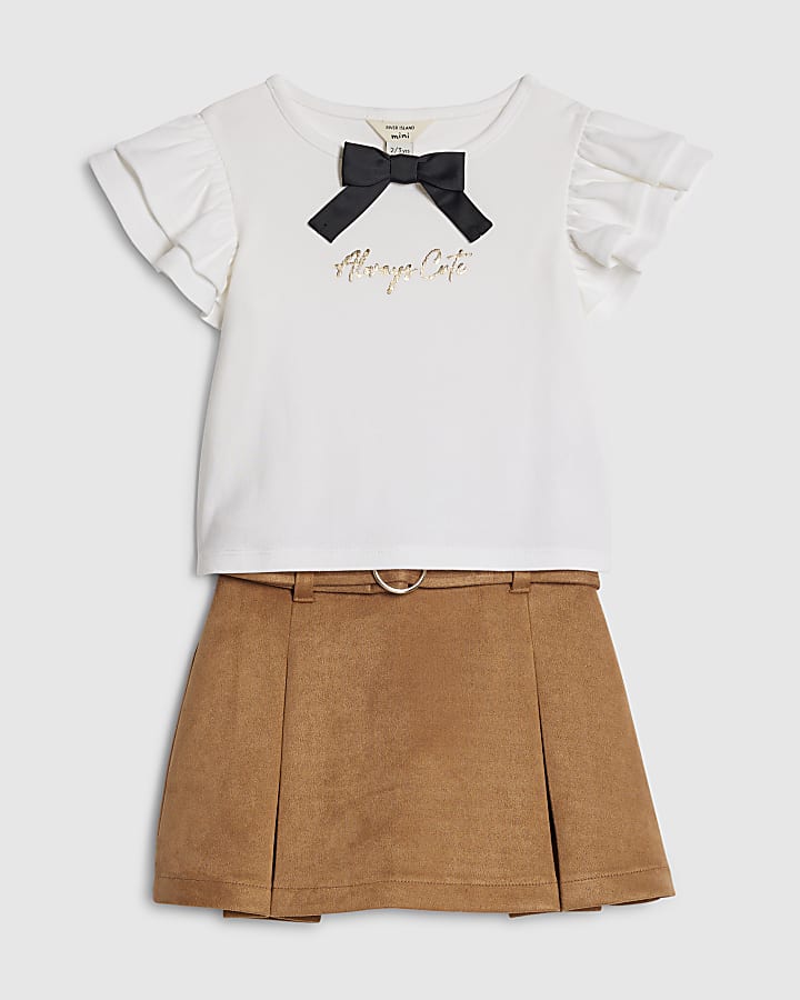 Mini Girls White Faux Suede Skort Set