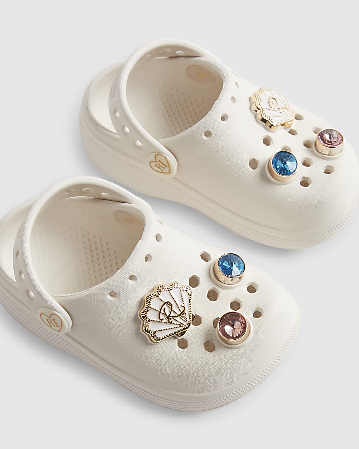 Mini Girls White Shell Clogs
