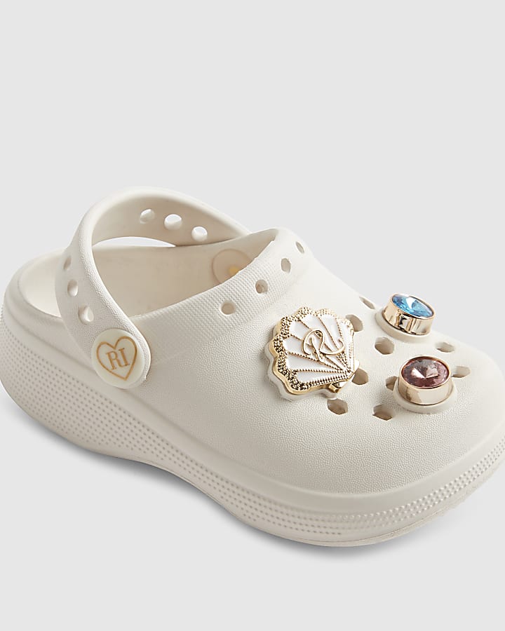 Mini Girls White Shell Clogs
