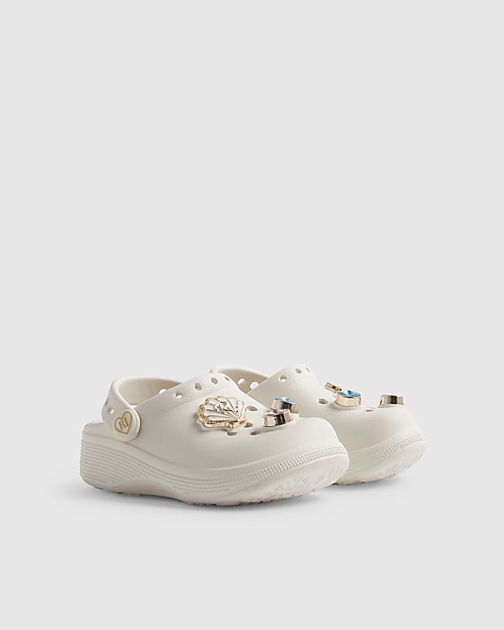Mini Girls White Shell Clogs