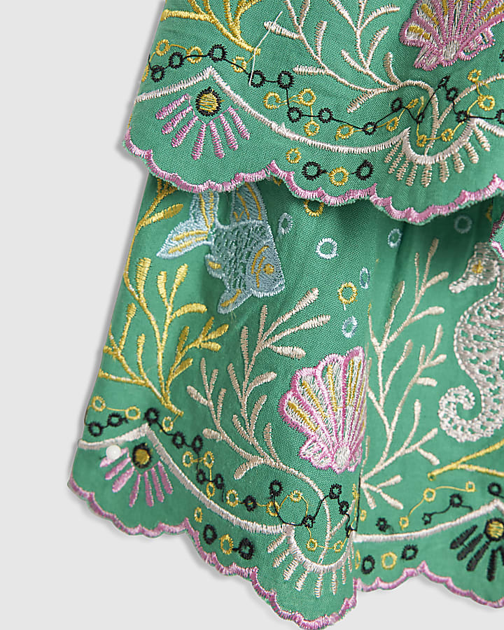 Girls Green Seahorse Beaded Top & Skirt Set