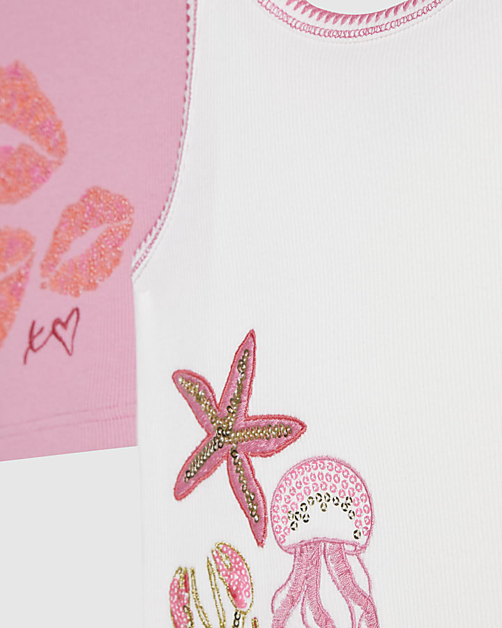 Girls Pink 2 Pack Sequin Tank Tops