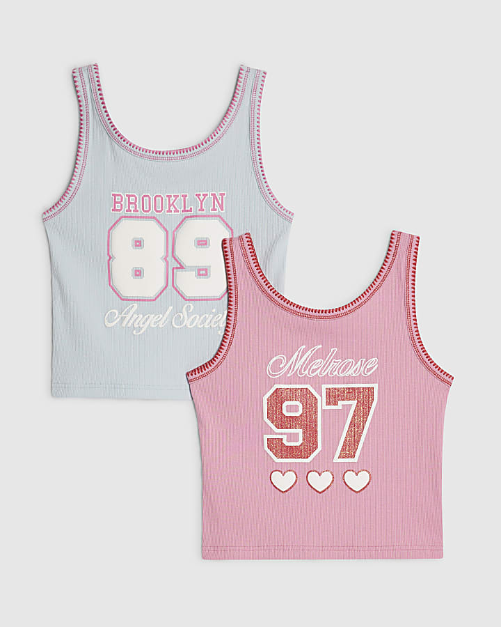 Girls Pink Number Pack Of 2 Tank Tops