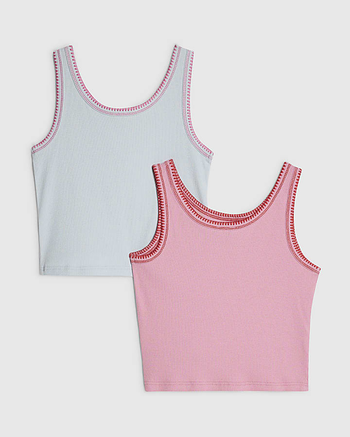 Girls Pink Number Pack Of 2 Tank Tops
