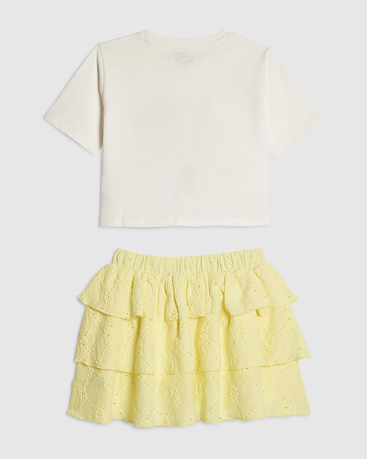 Girls Yellow Floral Embellished T-Shirt Set