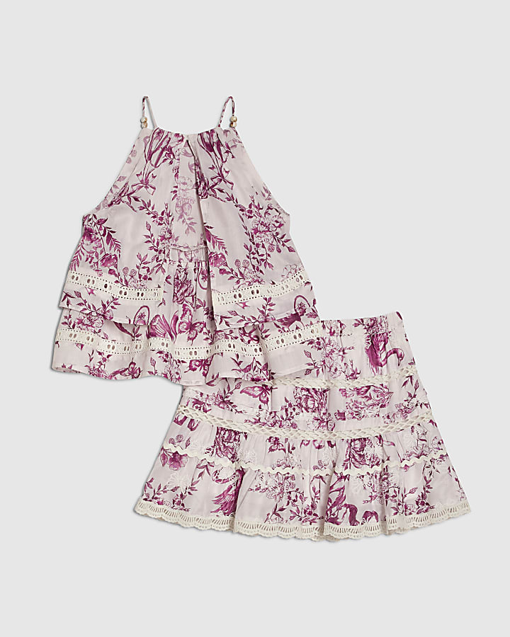 Girls Purple Toile Halter Set