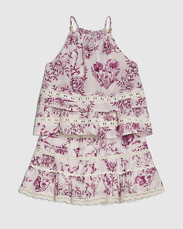 Girls Purple Toile Halter Set