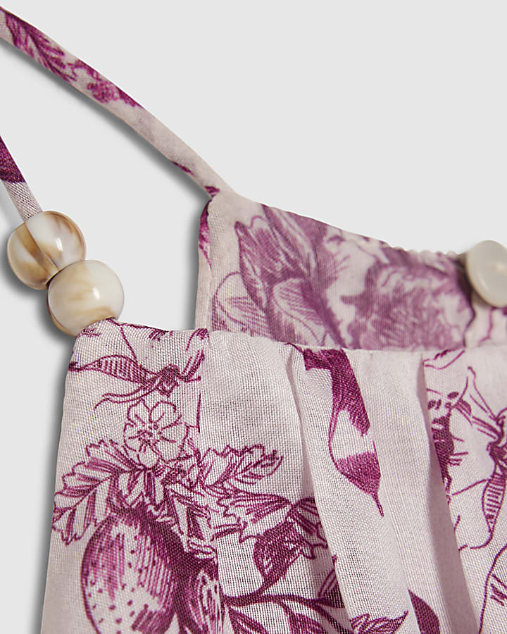 Girls Purple Toile Halter Set