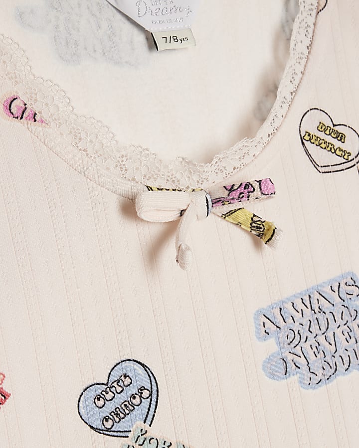 Girls Pink Love Heart Pointelle Pyjamas Set