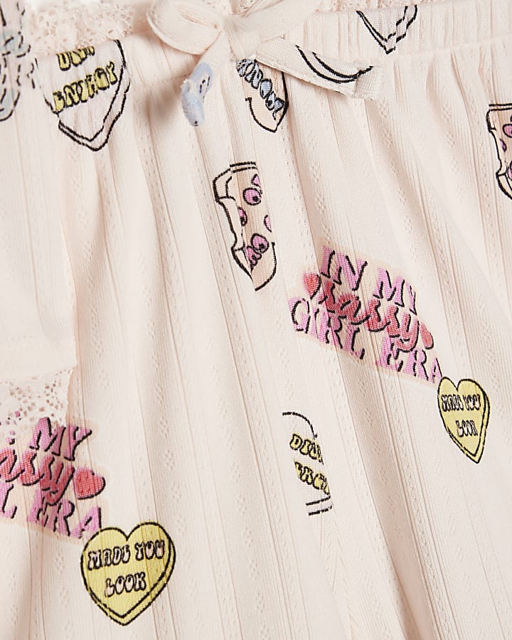 Girls Pink Love Heart Pointelle Pyjamas Set