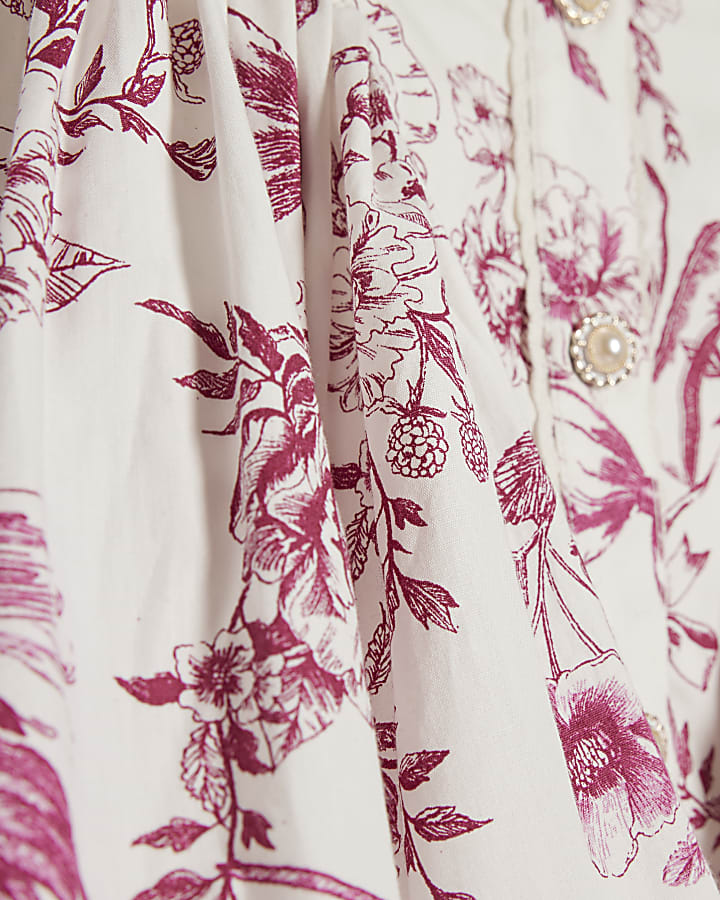 Girls White Floral Printed Dress