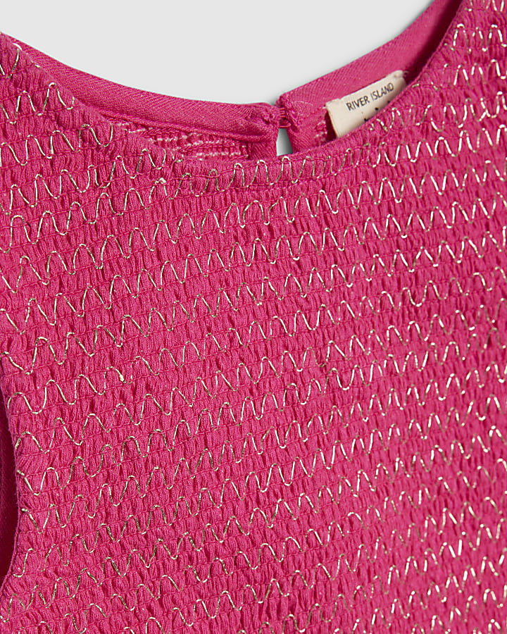 Mini Girls Pink Shirred Trousers Set