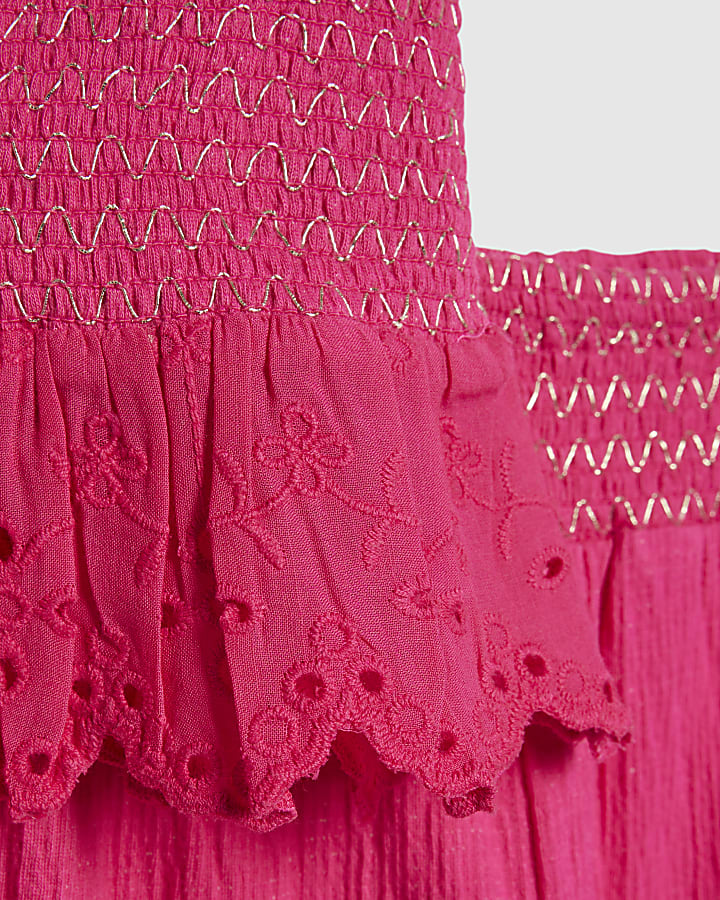 Mini Girls Pink Shirred Trousers Set