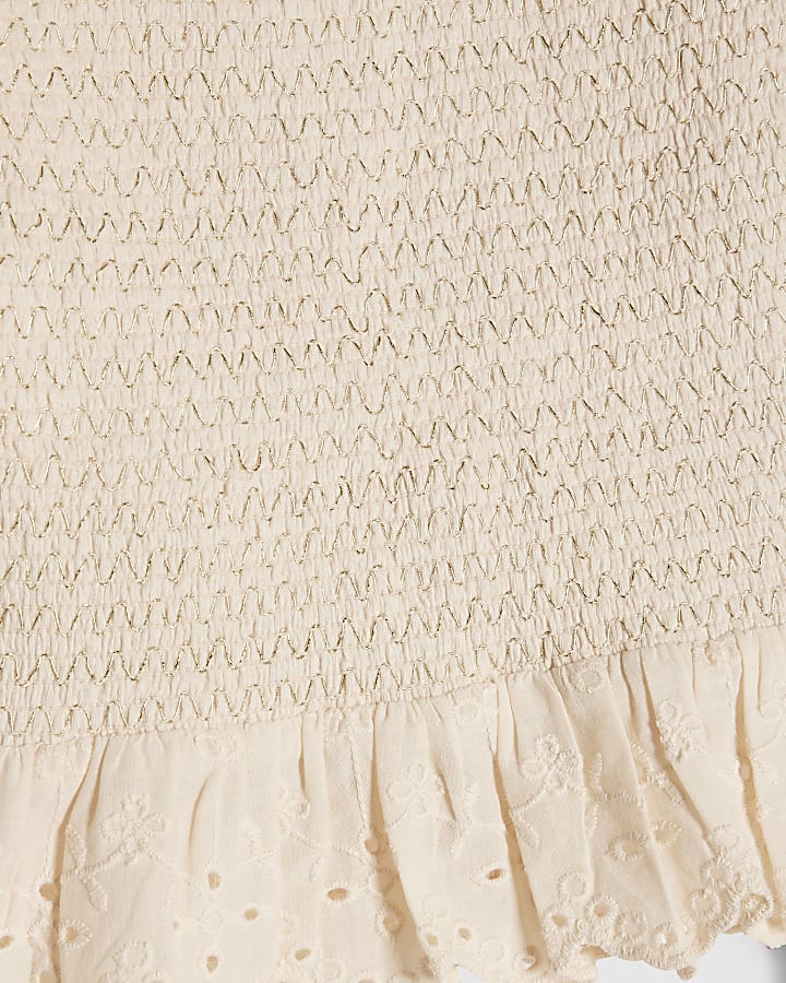 Mini Girls Cream Shirred Trouser Set